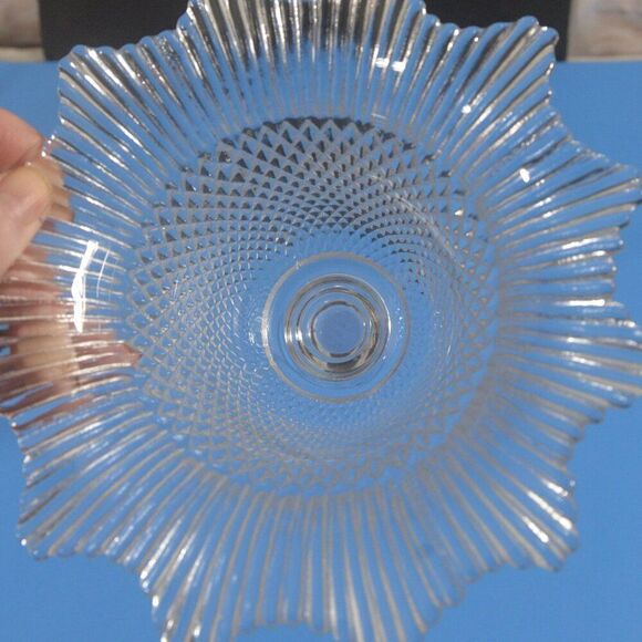 JM Glass Portugal Pressed Glass Ruffled Edge Diamond Pattern Candle Holder - Picture 4 of 5